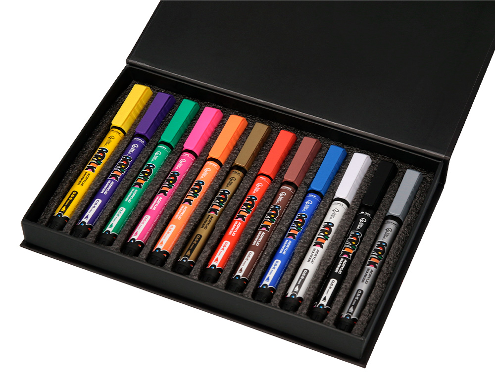 ROTULADOR LIDERPAPEL ACRYLIC BASE AGUA TODO TIPO DE SUPERFICIE PUNTA PINCEL CAJA DE 12 UNIDADES COLORES SURTIDOS