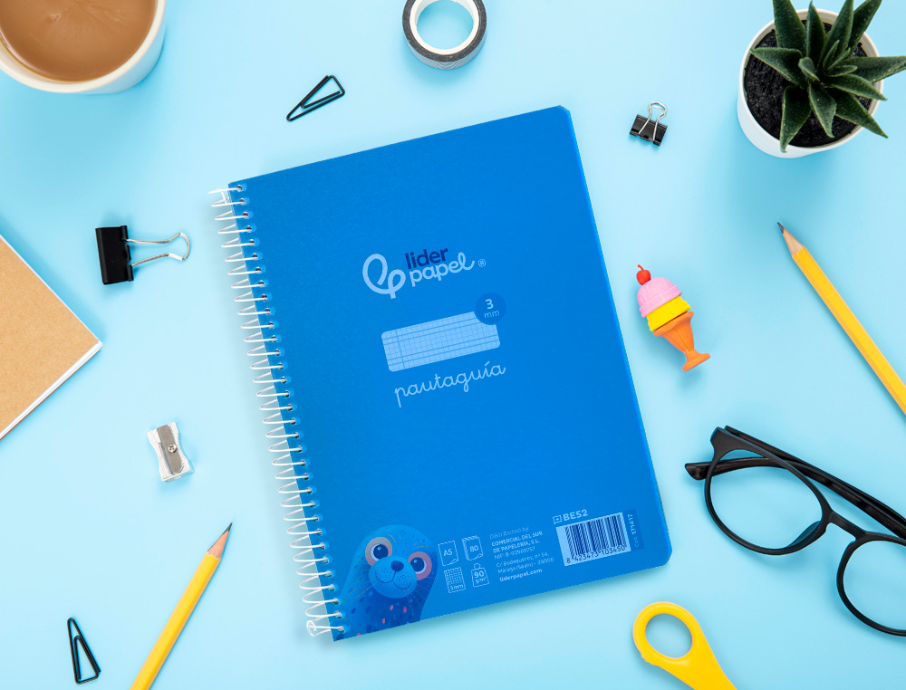 CUADERNO ESPIRAL LIDERPAPEL A5 PAUTAGUIA TAPA PLASTICO 80H 90GR CUADRO PAUTADO 3 MM CON MARGEN COLOR AZUL