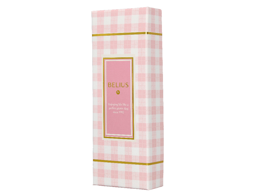 ROLLER BELIUS PERFECT PICNIC DAY ALUMINIO COLOR ROSA DORADO TINTA COLOR NEGRO CAJA DE DISEÑO