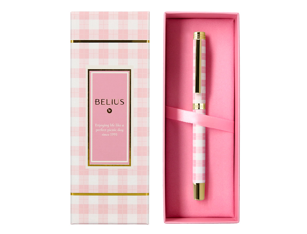 ROLLER BELIUS PERFECT PICNIC DAY ALUMINIO COLOR ROSA DORADO TINTA COLOR NEGRO CAJA DE DISEÑO
