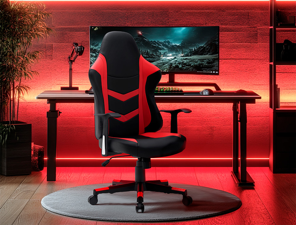 SILLA Q-CONNECT GAMING ORVIETO SIMIL PIEL BASE NYLON ALT MAX 1200 ANC 650 PROF 650 MM RUEDAS PREMIUM NEGRO ROJO