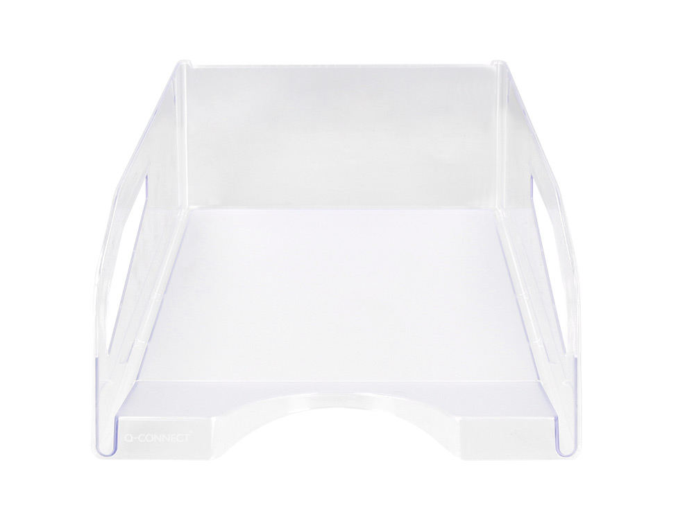 BANDEJA SOBREMESA PLASTICO Q-CONNECT GRAN CAPACIDAD CON ASA TRANSPARENTE 386X270X115MM