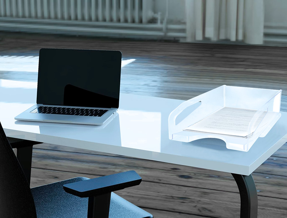 BANDEJA SOBREMESA PLASTICO Q-CONNECT GRAN CAPACIDAD CON ASA TRANSPARENTE 386X270X115MM