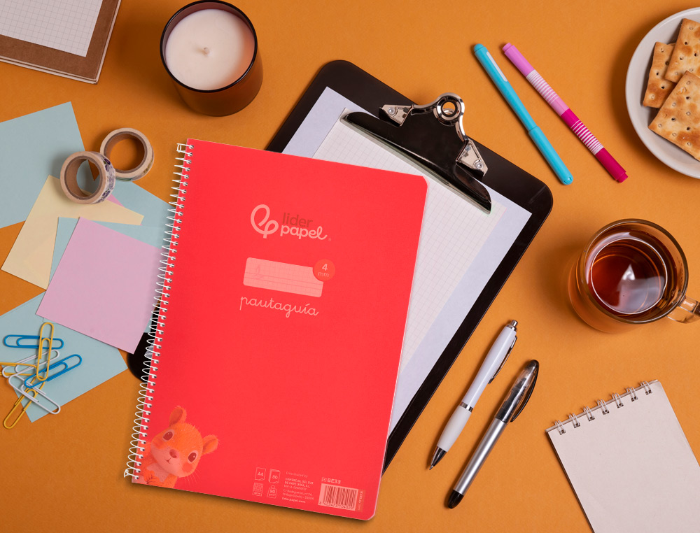 CUADERNO ESPIRAL LIDERPAPEL A4 PAUTAGUIA TAPA PLASTICO 80H 90GR CUADRO PAUTADO 4MM CON MARGEN COLOR ROJO