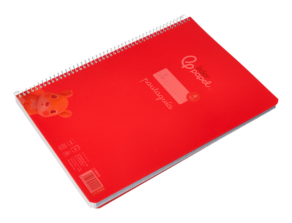 CUADERNO ESPIRAL LIDERPAPEL A4 PAUTAGUIA TAPA PLASTICO 80H 90GR CUADRO PAUTADO 4MM CON MARGEN COLOR ROJO