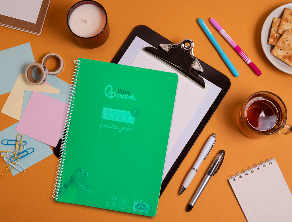 CUADERNO ESPIRAL LIDERPAPEL A4 PAUTAGUIA TAPA PLASTICO 80H 90GR CUADRO PAUTADO 4MM CON MARGEN COLOR VERDE