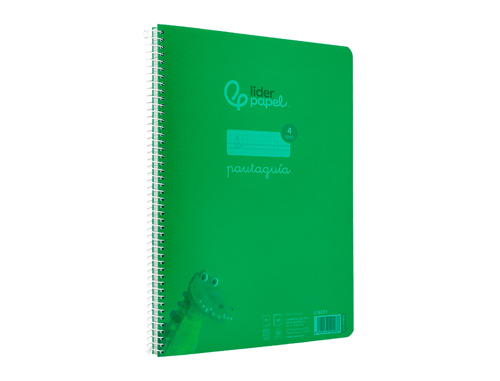CUADERNO ESPIRAL LIDERPAPEL A4 PAUTAGUIA TAPA PLASTICO 80H 90GR CUADRO PAUTADO 4MM CON MARGEN COLOR VERDE