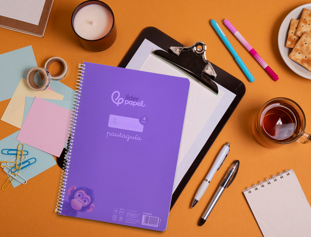 CUADERNO ESPIRAL LIDERPAPEL A4 PAUTAGUIA TAPA PLASTICO 80H 90GR CUADRO PAUTADO 4MM CON MARGEN COLOR LILA