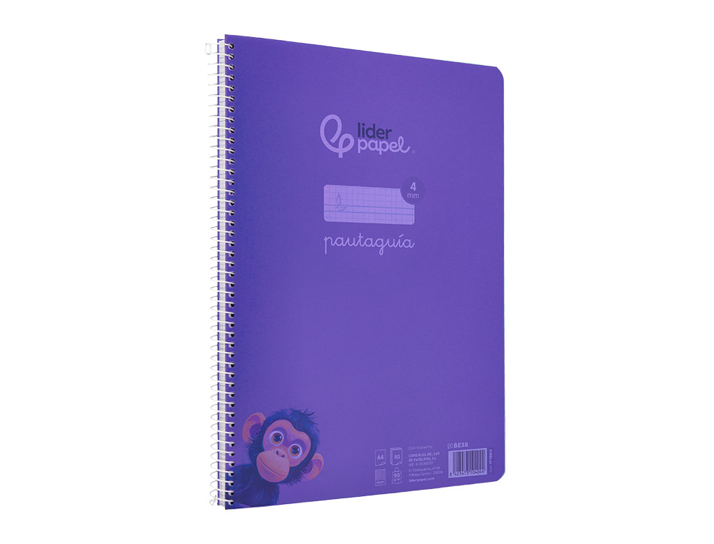 CUADERNO ESPIRAL LIDERPAPEL A4 PAUTAGUIA TAPA PLASTICO 80H 90GR CUADRO PAUTADO 4MM CON MARGEN COLOR LILA