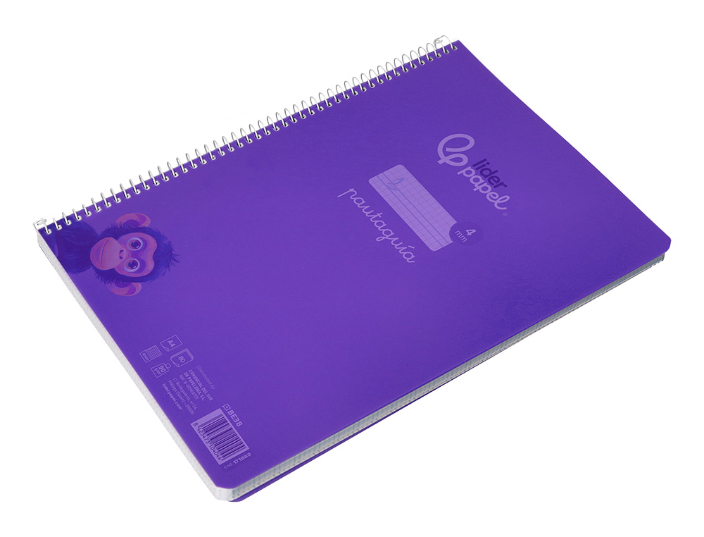 CUADERNO ESPIRAL LIDERPAPEL A4 PAUTAGUIA TAPA PLASTICO 80H 90GR CUADRO PAUTADO 4MM CON MARGEN COLOR LILA
