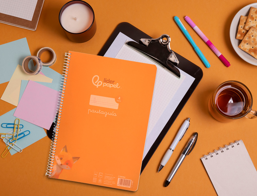 CUADERNO ESPIRAL LIDERPAPEL A4 PAUTAGUIA TAPA PLASTICO 80H 90GR CUADRO PAUTADO 4MM CON MARGEN COLOR NARANJA