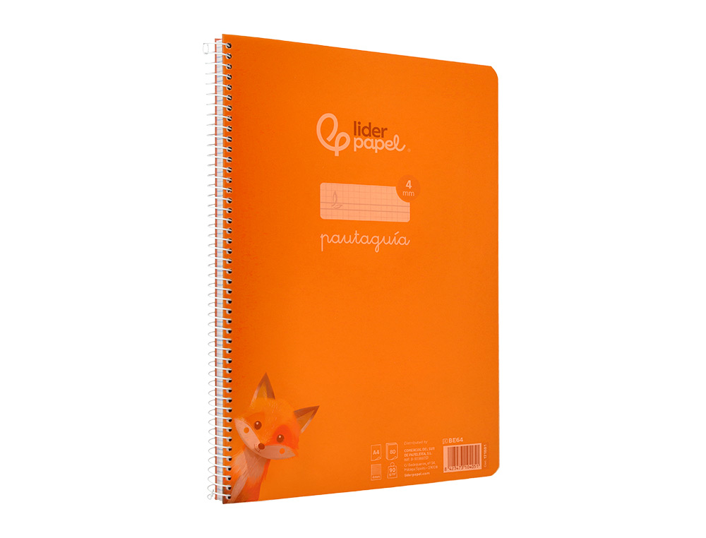 CUADERNO ESPIRAL LIDERPAPEL A4 PAUTAGUIA TAPA PLASTICO 80H 90GR CUADRO PAUTADO 4MM CON MARGEN COLOR NARANJA