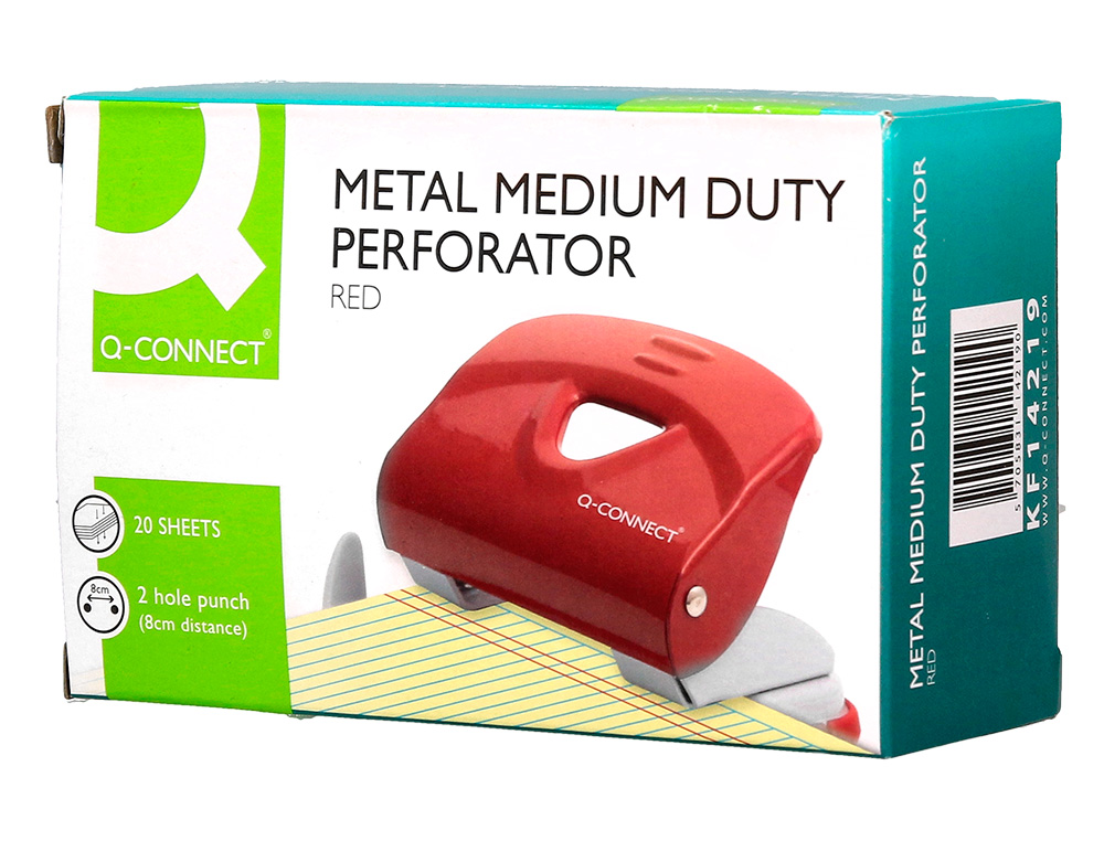 TALADRADOR Q-CONNECT KF14219 ROJO ABERTURA 2 MM CAPACIDAD 20 HOJAS
