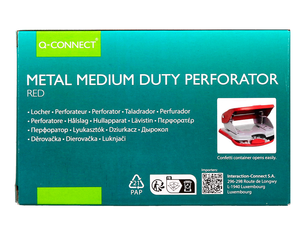 TALADRADOR Q-CONNECT KF14219 ROJO ABERTURA 2 MM CAPACIDAD 20 HOJAS