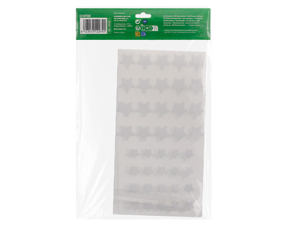 GOMETS LIDERPAPEL AUTOADHESIVO ESTRELLAS PLATEADAS SURTIDAS BOLSA DE 5 HOJAS CON 200 UNIDADES