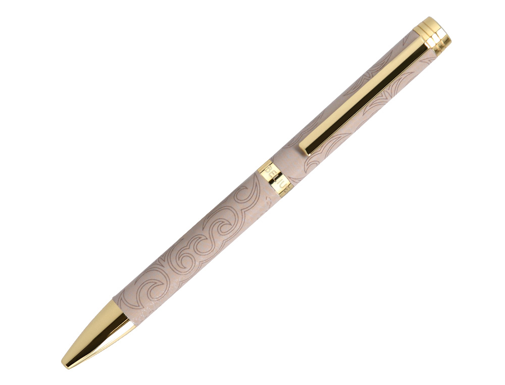 BOLIGRAFO BELIUS WILD WEST ALUMINIO COLOR BEIGE DORADO TINTA COLOR AZUL CAJA DE DISEO