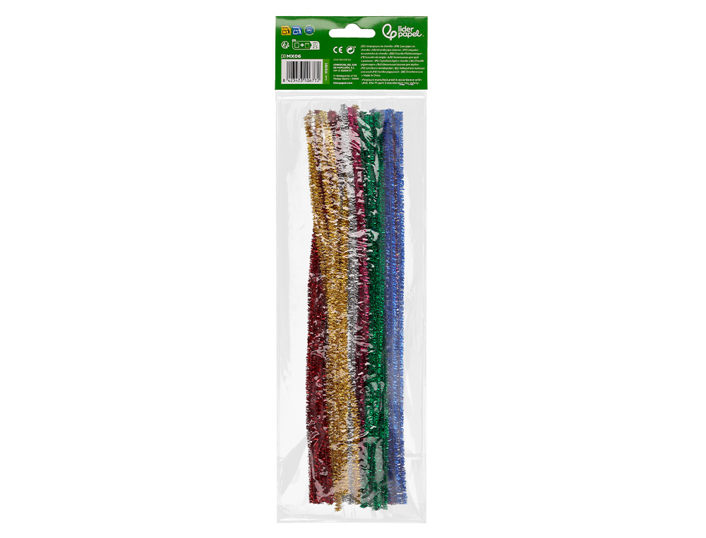 LIMPIAPIPAS DE CHENILLA LIDERPAPEL 30 CM COLORES BRILLANTES SURTIDOS BOLSA DE 30 UNIDADES