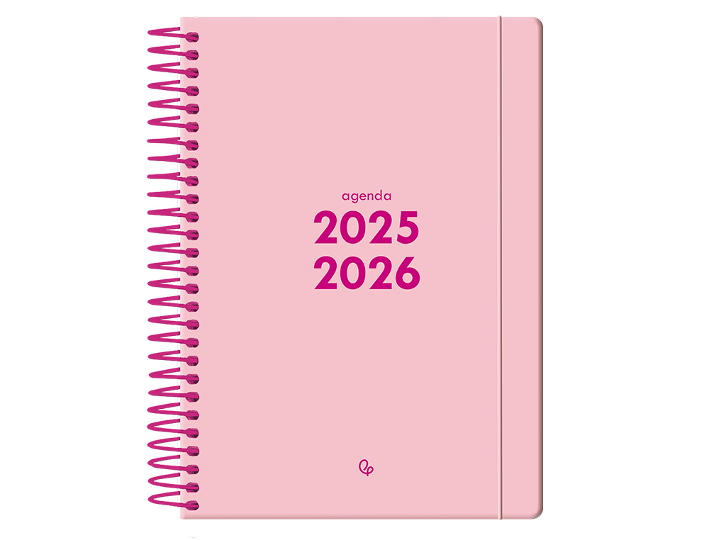 AGENDA ESCOLAR LIDERPAPEL 25-26 ESPIRAL BASIC ROSA DIA PAGINA A5 BILINGÜE PAPEL FSC 70 GR
