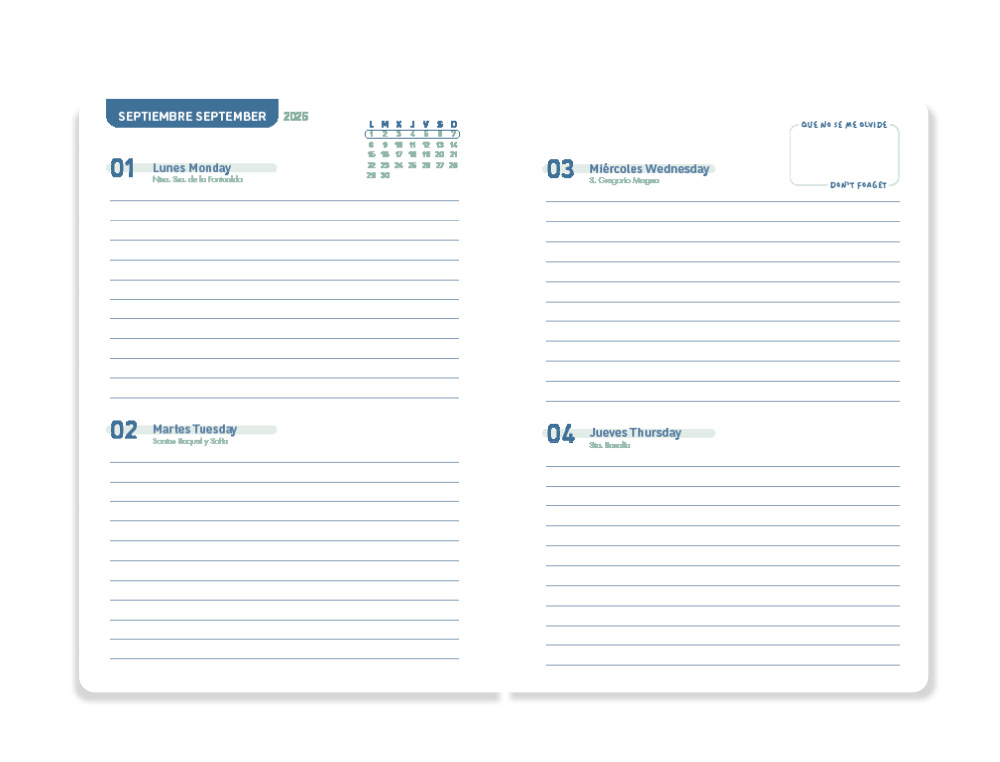 AGENDA ESCOLAR LIDERPAPEL 25-26 ESPIRAL BASIC AZUL OSCURO 2 DIAS PAGINA A5 BILINGE PAPEL FSC 70 GR