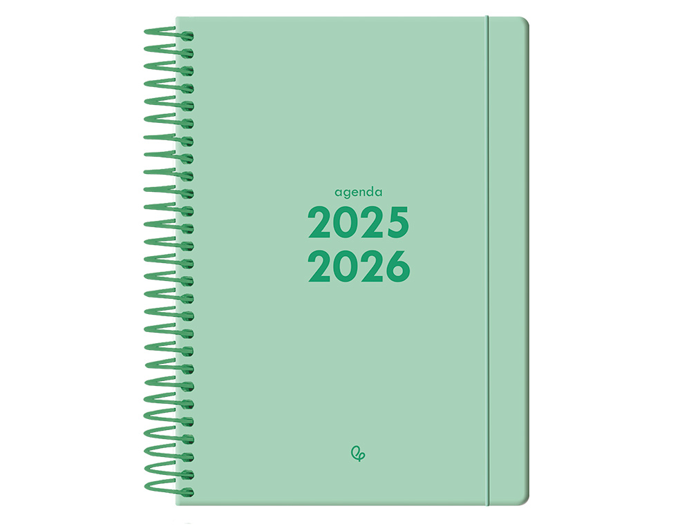 AGENDA ESCOLAR LIDERPAPEL 25-26 ESPIRAL BASIC VERDE MENTA 2 DIAS PAGINA A5 BILINGE PAPEL FSC 70 GR
