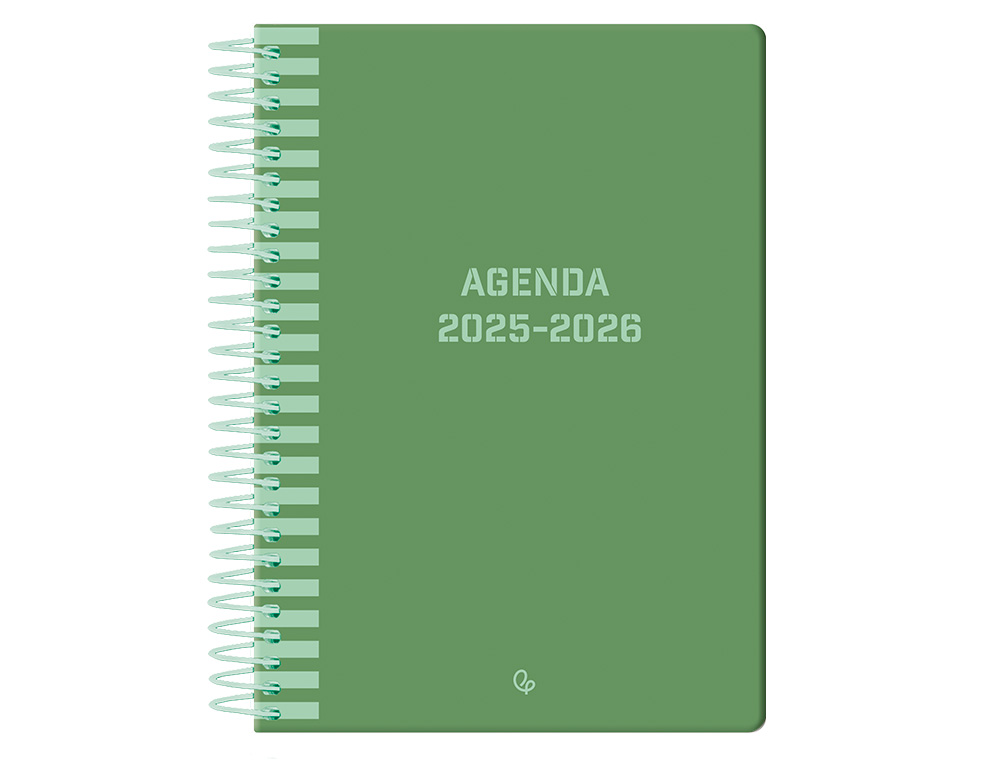 AGENDA ESCOLAR LIDERPAPEL 25-26 ESPIRAL CLASSIC VERDE SEMANA VISTA A5 BILINGE PAPEL FSC 70 GR
