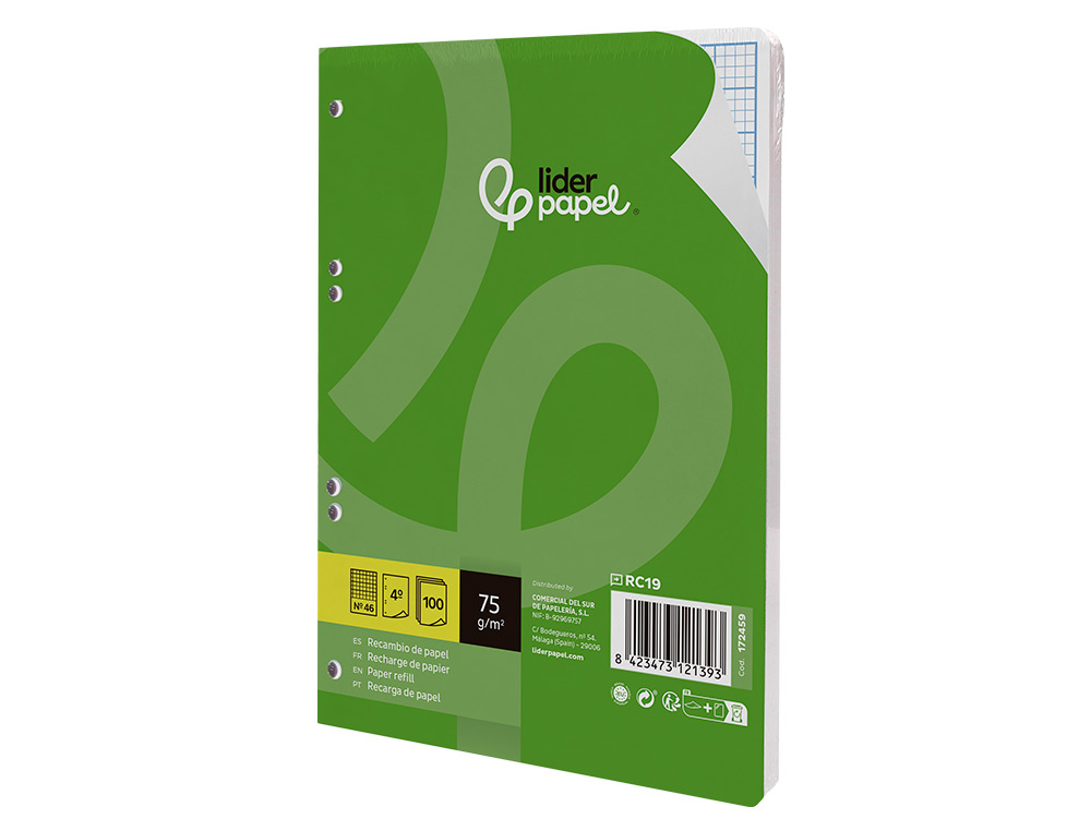 RECAMBIO LIDERPAPEL DIN A5 100 HOJAS 75GR RAYADO Nº 46 6 TALADROS