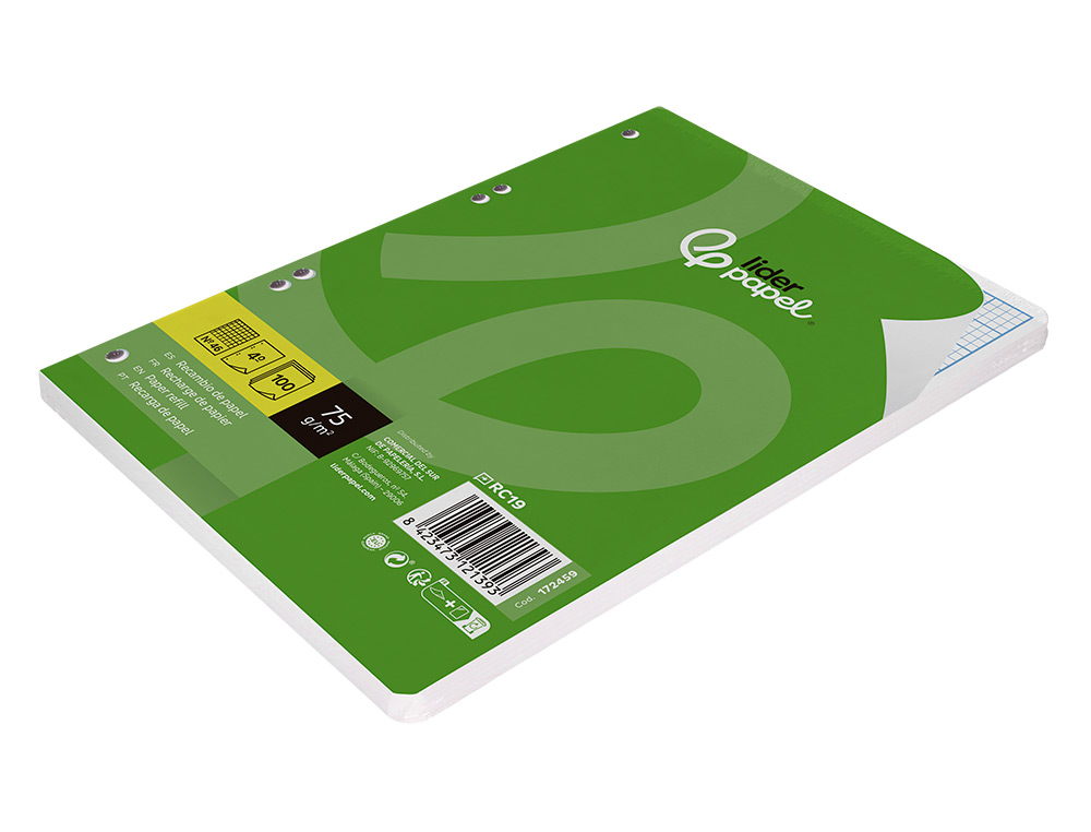 RECAMBIO LIDERPAPEL DIN A5 100 HOJAS 75GR RAYADO Nº 46 6 TALADROS