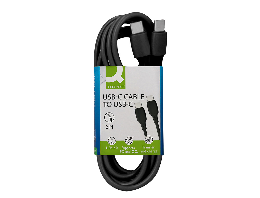 CABLE USB-C A USB-C Q-CONNECT PVC LONGITUD 2M NEGRO