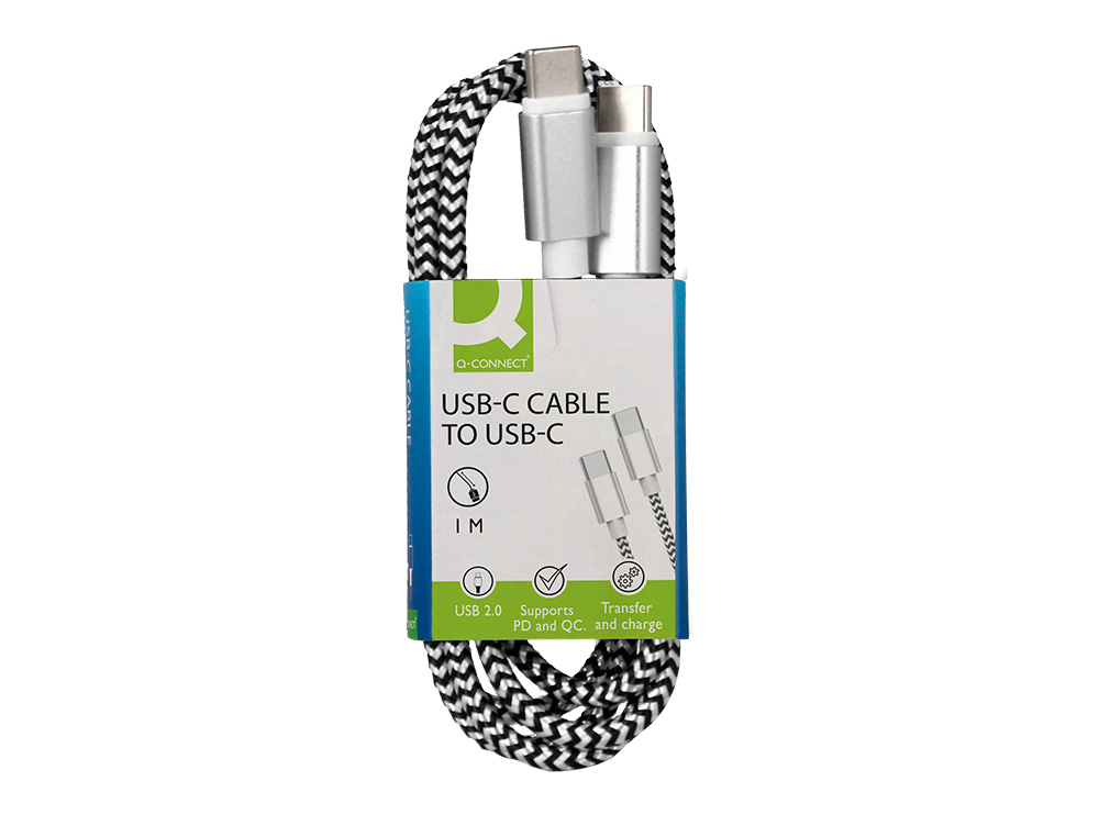 CABLE USB-C A USB-C Q-CONNECT NAILON LONGITUD 1M BLANCO
