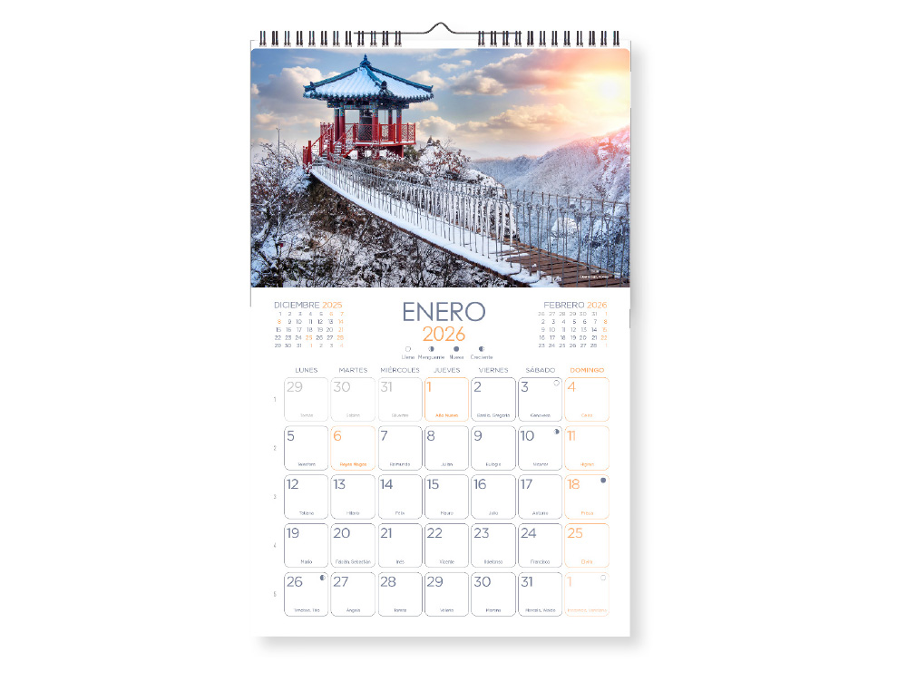 CALENDARIO ESPIRAL PARED LIDERPAPEL IMAGENES CIUDADES 2026 PARA ESCRIBIR 25X40 CM PAPEL 157 GR