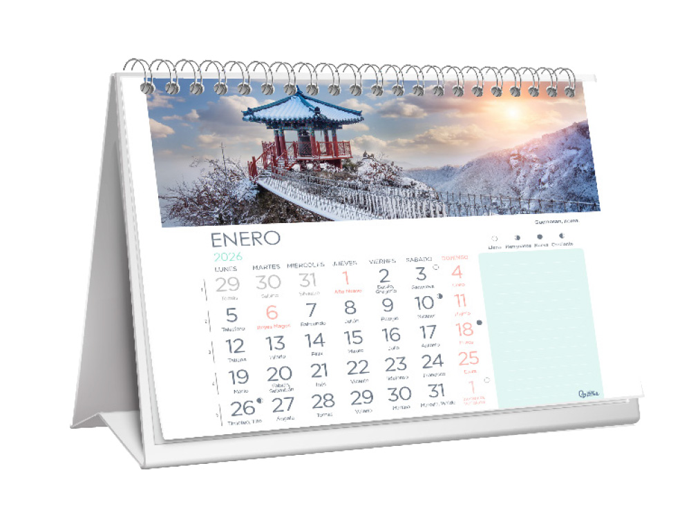 CALENDARIO ESPIRAL TRIANGULAR LIDERPAPEL DE SOBREMESA IMAGENES CIUDADES 2026 19X19 CM PAPEL 128 GR CON PEGATINAS