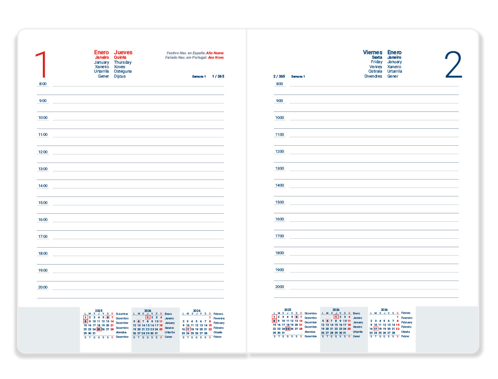 AGENDA ESPIRAL LIDERPAPEL CLASSIC A4 2026 DIA PAGINA ROJO PAPEL 70 GR FSC