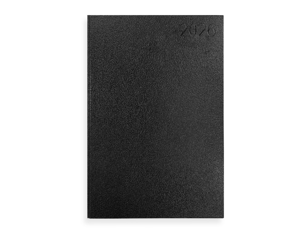 AGENDA ENCUADERNADA LIDERPAPEL CORFU A6 2026 DIA PAGINA NEGRO PAPEL 60 GR FSC