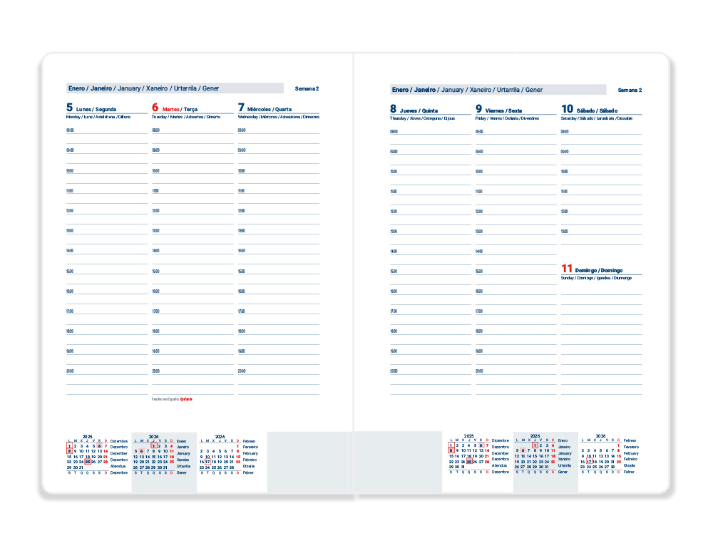 AGENDA ENCUADERNADA LIDERPAPEL CRETA 170X240 MM 2026 SEMANA VISTA ROJO PAPEL 70 GR FSC