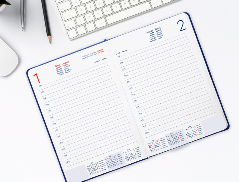 AGENDA ENCUADERNADA LIDERPAPEL SIFNOS A5 2026 DIA PAGINA AZUL PAPEL 70 GR FSC