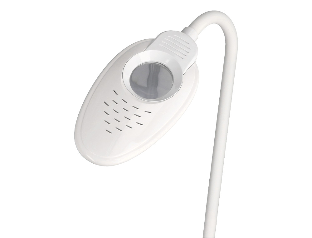 LAMPARA DE OFICINA Q-CONNECT SOBREMESA PROFESIONAL ABS 18 LEDS 5W INTERRUPTOR SENSOR 3 NIVELES CON LUPA COLOR BLANCO