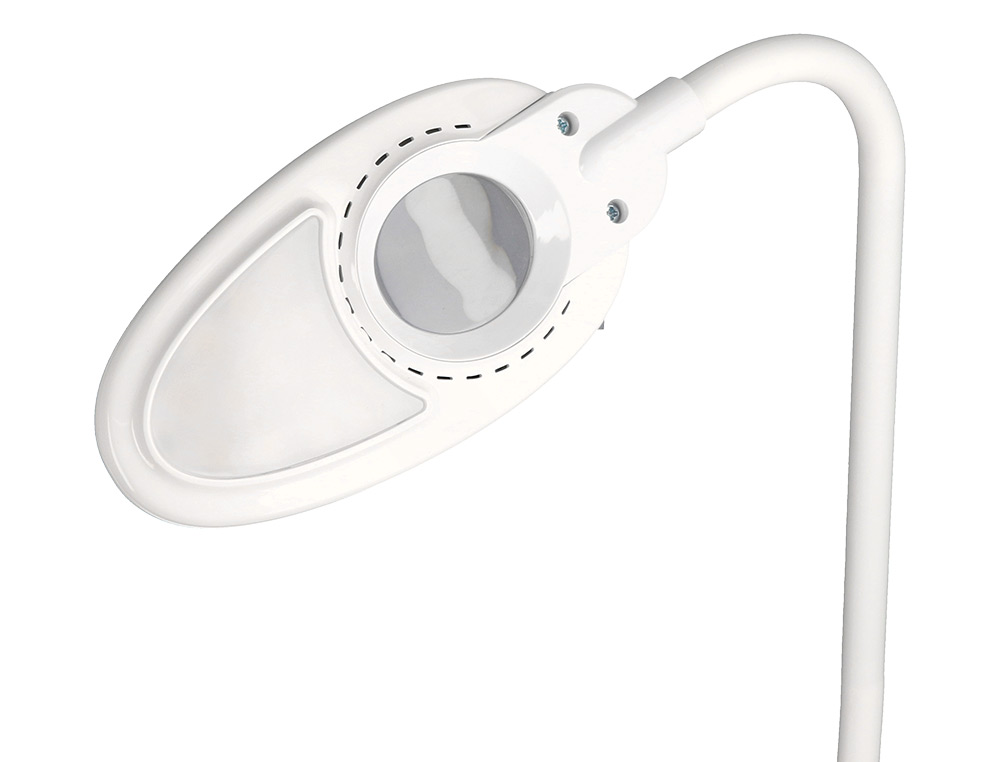 LAMPARA DE OFICINA Q-CONNECT SOBREMESA PROFESIONAL ABS 18 LEDS 5W INTERRUPTOR SENSOR 3 NIVELES CON LUPA COLOR BLANCO