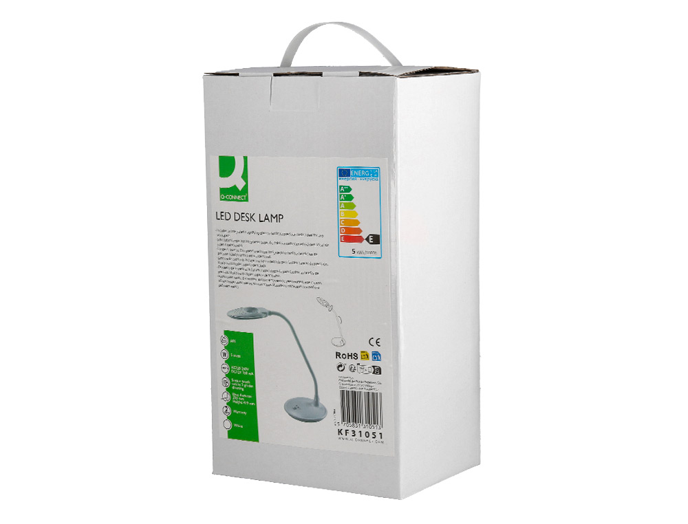 LAMPARA DE OFICINA Q-CONNECT SOBREMESA PROFESIONAL ABS 18 LEDS 5W INTERRUPTOR SENSOR 3 NIVELES CON LUPA COLOR BLANCO