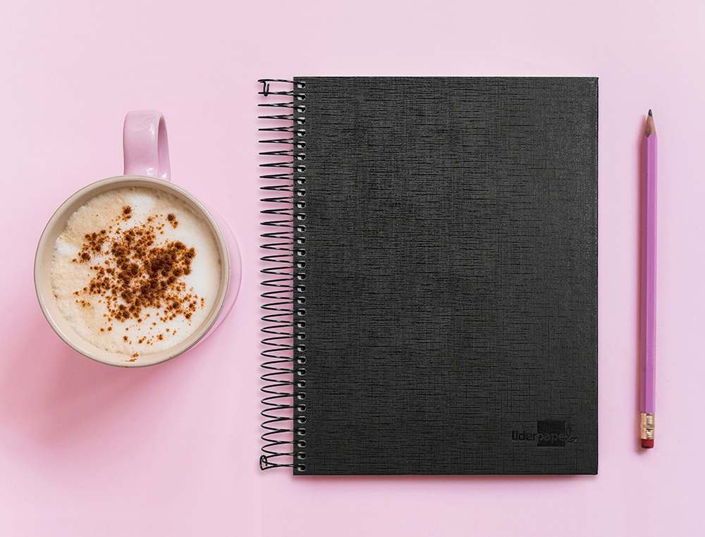 CUADERNO ESPIRAL LIDERPAPEL A5 MICRO PAPERCOAT TAPA FORRADA 140H 75 GR CUADRO5MM 5 BANDAS 6 TALADROS NEGRO