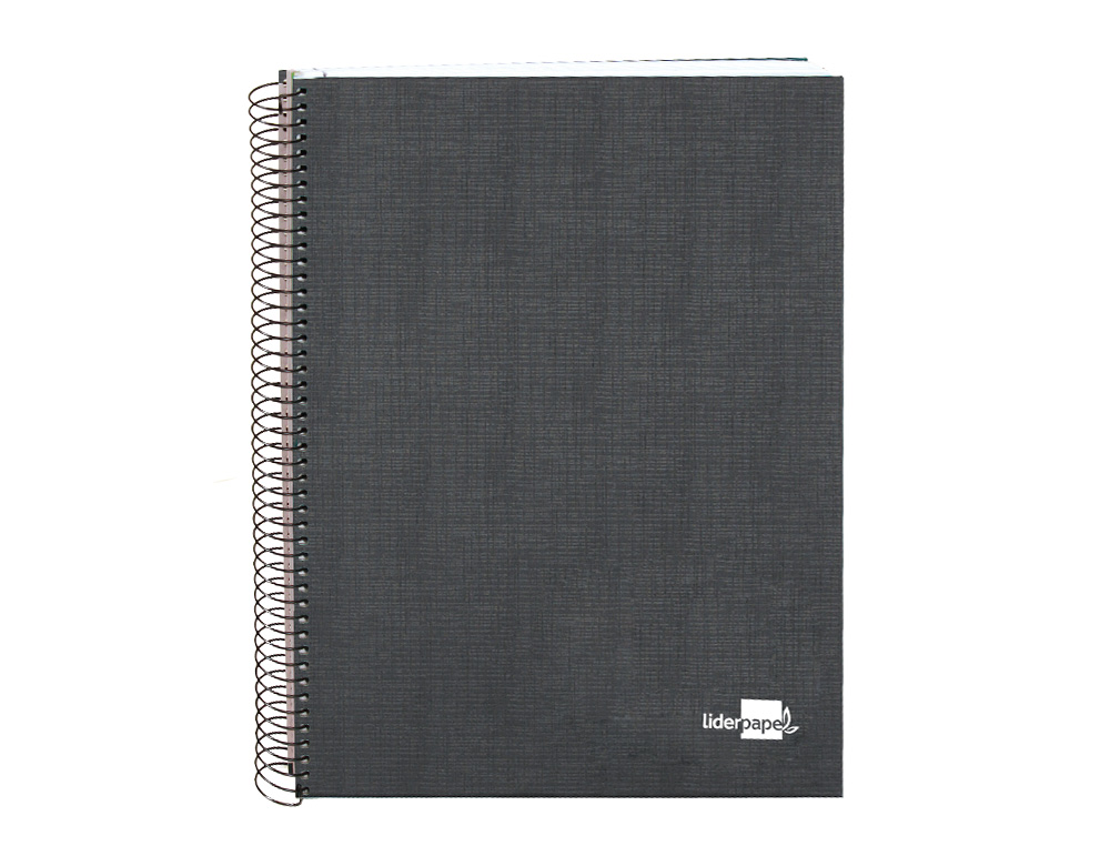 CUADERNO ESPIRAL LIDERPAPEL A5 MICRO PAPERCOAT TAPA FORRADA 140H 75 GR CUADRO5MM 5 BANDAS 6 TALADROS NEGRO