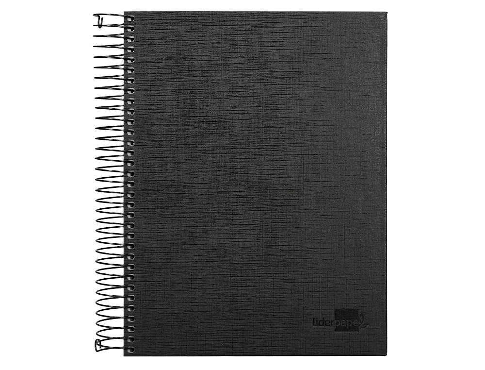 CUADERNO ESPIRAL LIDERPAPEL A5 MICRO PAPERCOAT TAPA FORRADA 140H 75 GR CUADRO5MM 5 BANDAS 6 TALADROS NEGRO