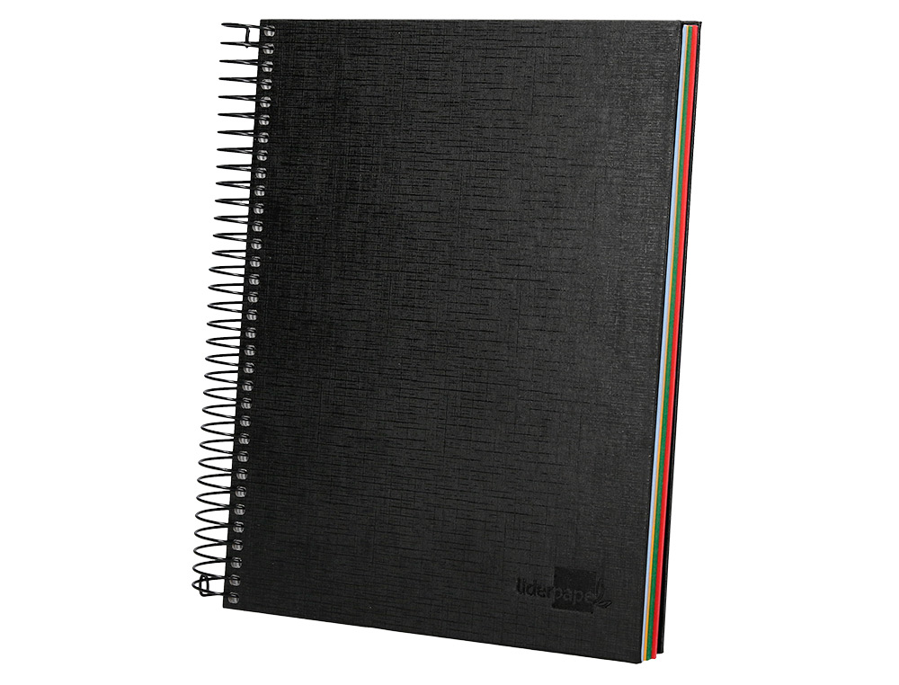CUADERNO ESPIRAL LIDERPAPEL A5 MICRO PAPERCOAT TAPA FORRADA 140H 75 GR CUADRO5MM 5 BANDAS 6 TALADROS NEGRO