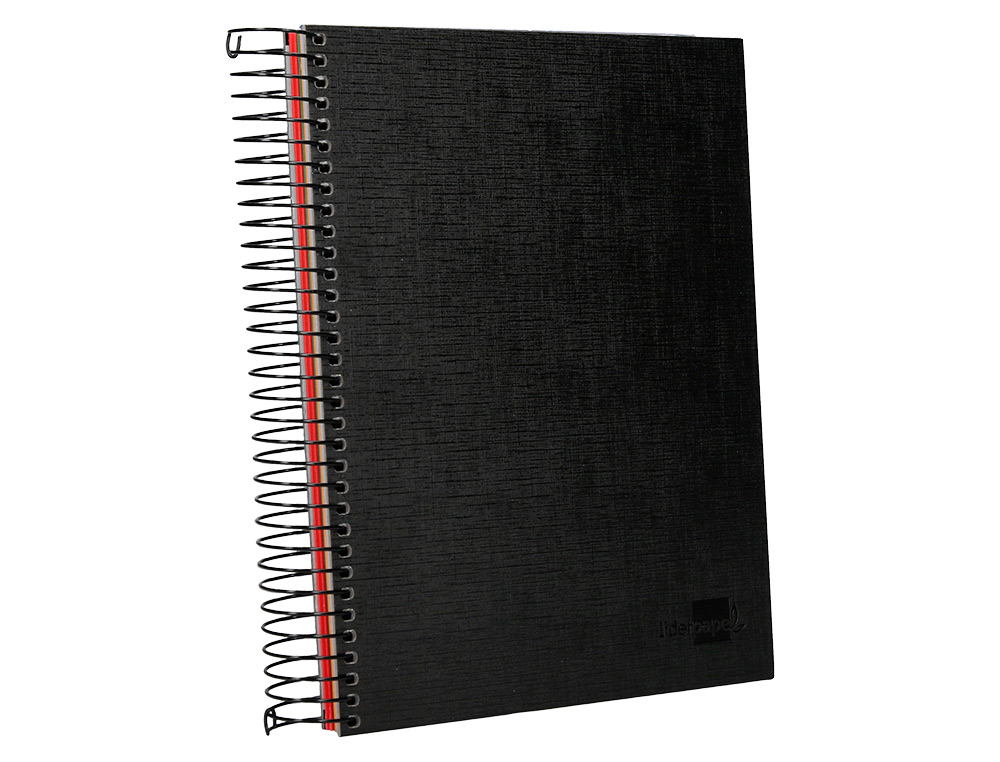 CUADERNO ESPIRAL LIDERPAPEL A5 MICRO PAPERCOAT TAPA FORRADA 140H 75 GR CUADRO5MM 5 BANDAS 6 TALADROS NEGRO