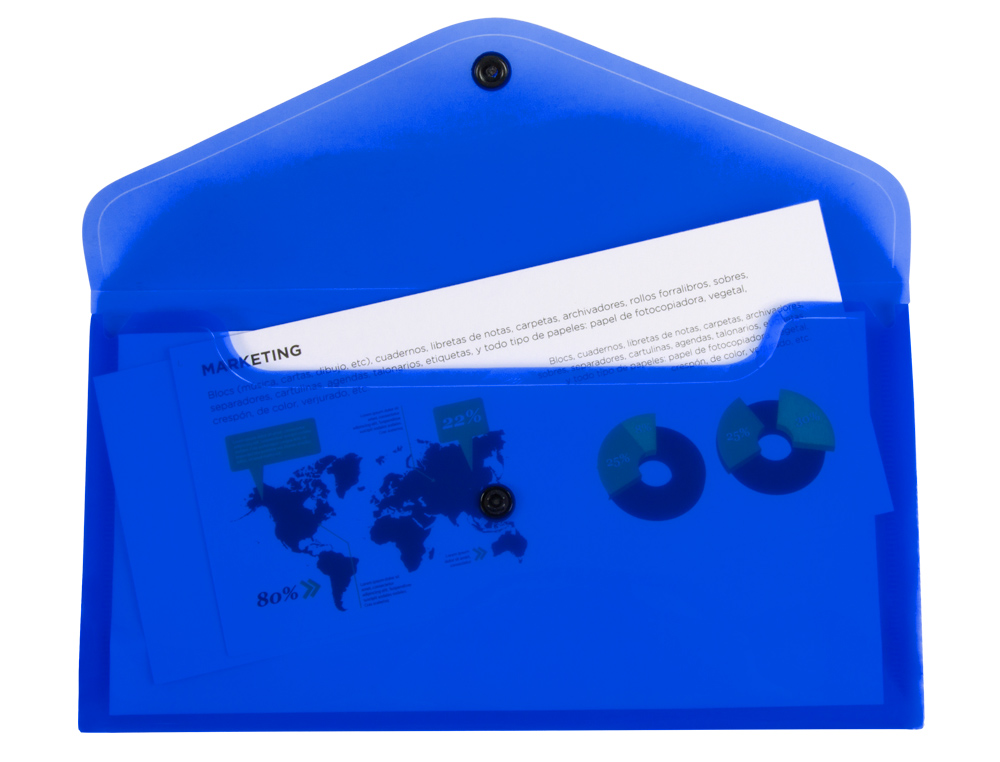 CARPETA LIDERPAPEL DOSSIER BROCHE POLIPROPILENO TAMAO SOBRE AMERICANO 260X140 MM AZUL TRANSLUCIDO