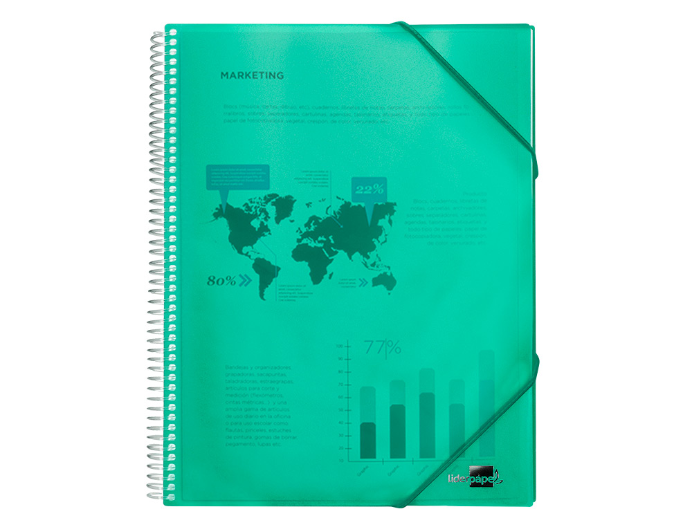 CARPETA LIDERPAPEL ESCAPARATE CON ESPIRAL 10 FUNDAS POLIPROPILENO DIN A4 VERDE