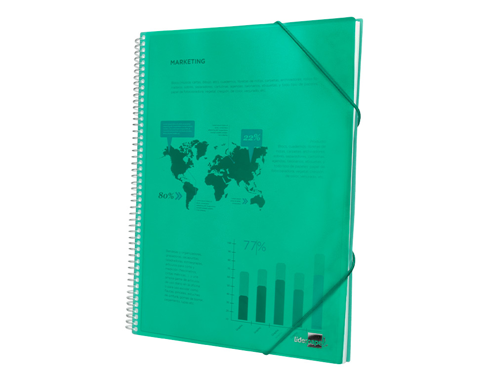 CARPETA LIDERPAPEL ESCAPARATE CON ESPIRAL 10 FUNDAS POLIPROPILENO DIN A4 VERDE