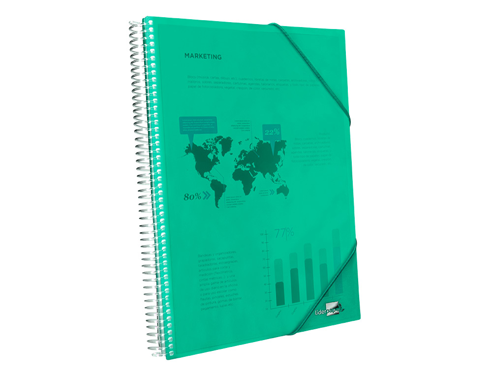 CARPETA LIDERPAPEL ESCAPARATE CON ESPIRAL 10 FUNDAS POLIPROPILENO DIN A4 VERDE