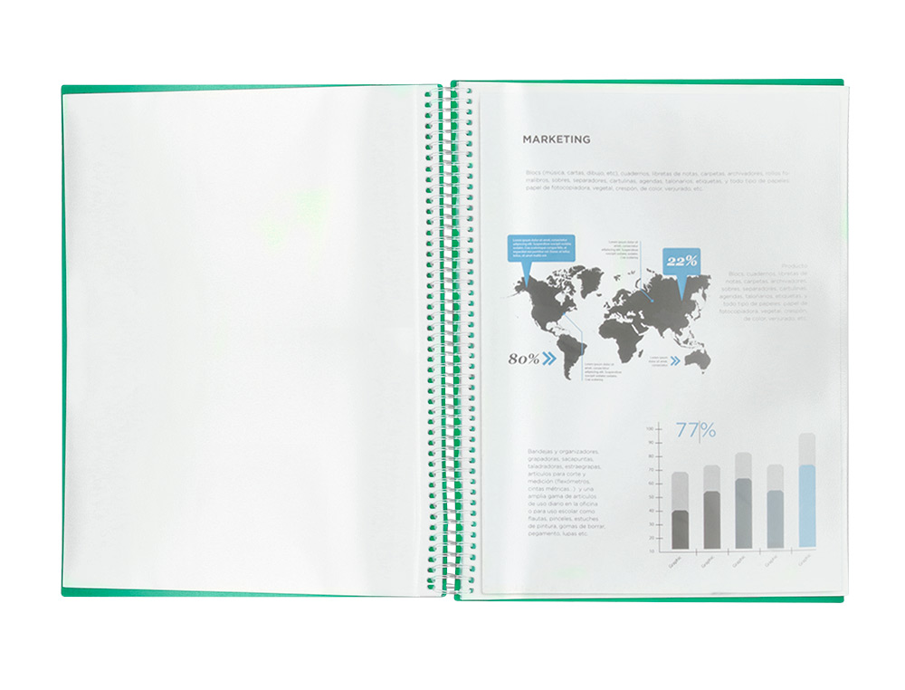 CARPETA LIDERPAPEL ESCAPARATE CON ESPIRAL 60 FUNDAS POLIPROPILENO DIN A4 VERDE