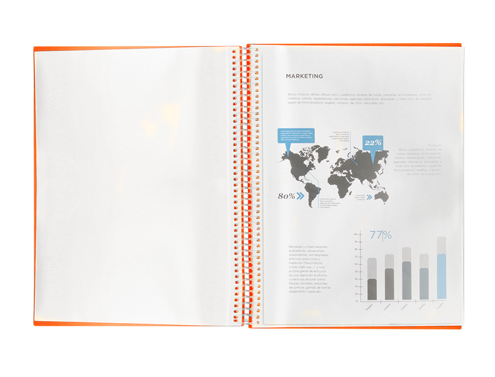 CARPETA LIDERPAPEL ESCAPARATE CON ESPIRAL 60 FUNDAS POLIPROPILENO DIN A4 NARANJA