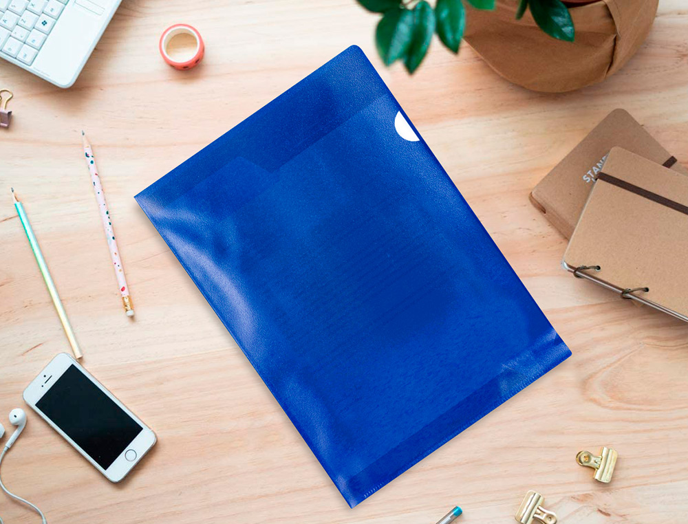 CARPETA DOSSIER UÑERO PLASTICO Q-CONNECT DIN A4 120 MICRAS AZUL CAJA DE 100 UNIDADES